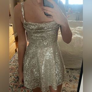 For Love and Lemons Candice Mini Dress Silver // Sequin Dress // Size S